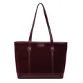 Deep burgundy suede tote bag with leather trim and long shoulder straps for commute - Burgundy