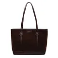 Dark brown tote bag in matte suede and glossy leather拼接 finish for women - Brown