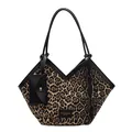 Leopard-Jacquard-Tragetasche mit schwarzen Kunstleder-Besätzen und Mini-Taschen-Anhänger - Schwarz