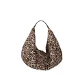 Retro-Tragetasche mit Leopardenmuster und geräumiger Hobo-Silhouette aus braunem Canvas - Khaki