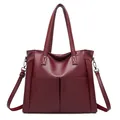 Large soft faux leather tote bag in deep burgundy with dual front pockets and shoulder strap - Burgundy