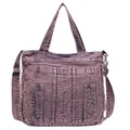 Vintage purple washed denim tote bag with external pockets and white stitching - Purple