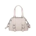 Bolso tote grande retro blanco crema de cuero sintético texturizado con hebillas de metal - Blanco Roto
