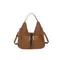 Borsa tote vintage in ecopelle marrone con borchie e nappe intrecciate vista frontale - Marrone