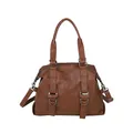 Bolso tote retro marrón oscuro en cuero PU con textura, asas y correa ajustable - Marrón