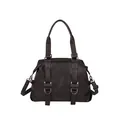 Bolso tote retro marrón oscuro de cuero PU con asas dobles y correa de hombro ajustable - Marrón