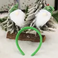 Creative Christmas headband featuring green forest gnomes with glitter hats and white beards - Green Gnome Headband (B-C189) / Green