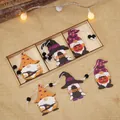 Three Halloween wooden gnomes with colorful hats in a wooden storage box with beads - Style B Painted Gnomes In Wood Box