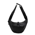 Borsa a tracolla nera a mezzaluna in nylon con cinturino regolabile ed etichetta moda - 31cmx17cmx8cm / Nero Piccolo