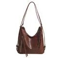 Vintage brown leather hobo shoulder bag with crescent design and woven tassel charm - Single Bag / Brown