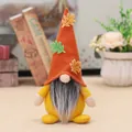 Autumn gnome plush with orange pointed hat and yellow body for harvest festival decor - Orange Hat With Felt Leaves (Model A)