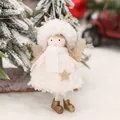 Ange de Noël en laine d'agneau blanche avec bois dorés et ailes pour décoration - Pendentif Ange Blanc