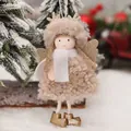 Pendentif ange de Noël en peluche avec cornes de renne dorées pour décoration de fête - Pendentif Ange Kaki