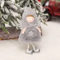 Gray plush Christmas angel doll with silver sequin wings and antler hood decoration - Gray