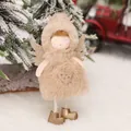 Brown plush Christmas angel ornament with glitter wings and boots for holiday tree decor - Brown