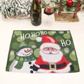 Green knitted Christmas placemat featuring Santa Claus and snowman motifs - Style B Santa and Snowman (J-CZ74)