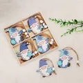 Gnomi natalizi in legno con motivi blu e bianchi decorati con perline e spago - Stile Tema Blu (Q-J84)