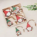 Wooden Christmas gnome pendant set with red and green painted designs and hanging jute ropes - Green Polka Dot Style (Q-J87)