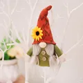 Knitted harvest gnome ornament with orange sunflower hat and green felt body hanging - Green Style Gnome Pendant (Model D)