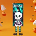 Bannière d'Halloween avec squelette à cape violette et longues jambes de décoration - Squelette Punk
