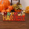 Happy Harvest wooden turkey pumpkin centerpiece for Thanksgiving seasonal table decoration - Happy Harvest Lettering Style