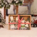 Christmas gift set with four knitted angel dolls in a ribboned kraft box - Green White Knitted Style (K-TS14)