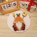 Christmas gnome cutlery set with brown felt and red plaid on a white dinner plate - Gingerbread Man (L-SD63)