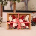 Set of 4 red and white plush Christmas gnomes in a kraft window gift box with ribbon - Red White Gnome Style (K-TS16)
