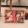 Set of four handmade pink and grey Christmas gnomes in a kraft window gift box - Pink Grey Gnome Style (K-TS15)