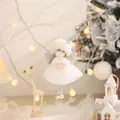Plush Christmas angel ornament with silver antlers, mesh dress and jingling bells - White