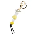 Detail of beaded keychain with potted plant bead and colorful geometric silicone accents - White
