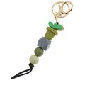 Detail of cartoon potted plant silicone beads lanyard with tassel and golden metal clasp - Green