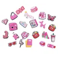 Pink PVC shoe charm set with camera and butterfly designs for garden clogs and sandals - Pink Cartoon Theme Style