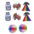Rainbow eye pyramid and roller skates acrylic pendants for DIY jewelry making - Acrylic Rainbow Eye Eyeball Jar Ball Pendant Set