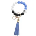 Detailed view of silicone bead keychain with blue tassel and Mama needs Coffee charm - Blue Coffee Cup