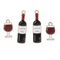 Golden red wine bottle and glass enamel charms with detailed engraving for jewelry making - Wine Set / Colorful