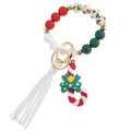 Detailansicht der Weihnachts-Silikon-Schlüsselanhänger mit Zuckerstange und weißer Quaste - Zuckerstange Anhänger