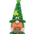 St. Patrick's Day gnome with green sequin hat, orange beard and large golden clover - Pointy Hat Shamrock Style / Green