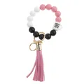 Detail of pink silicone bead bracelet with fringe and coffee teach repeat charm - Pink Coffee Cup