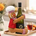 Gingerbread man wine bottle cover decoration with chef hat and red vest for Christmas - Male Gingerbread Man Bottle Hugger (G-JT77)
