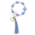 Detail of blue silicone bead bracelet with Jesus cross charm and leather tassel - Blue White Cross (PZ230824931)