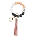 Detail of silicone bead keychain with Small Business Owner mug charm and pink tassel - Beige Coffee Cup