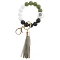 Detail of beaded keychain wristlet with green silicone beads and mini coffee cup charm - Green Coffee Cup