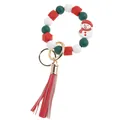 Christmas silicone beaded keychain with snowman pendant and red leather tassel detail - Christmas Red Snowman Style