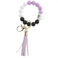 Silicone bead keychain bracelet with tassel and Best Mom Ever coffee cup charm - Lavender Coffee Cup