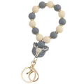 Detail of silicone rainbow beads keychain with cow skull charm and gold lobster clasp - Gray White Bull Charm Keychain Bracelet