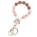 Detail view of silicone rainbow bead keychain bracelet with golden clasp and diamond spacers - Brown Pink Yellow Rainbow Keychain Bracelet