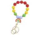 Detail of rainbow silicone beaded keychain with golden lobster clasp and charm - Red Orange Green Rainbow Keychain Bracelet
