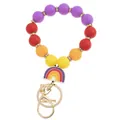 Detailed view of silicone rainbow beaded keychain wristlet with rhinestones and gold clasp - Purple Red Orange Rainbow Keychain Bracelet