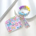Portafoglio in pelle PU con stampa floreale e cinturino da polso in perline di silicone - Stile Farfalla Viola